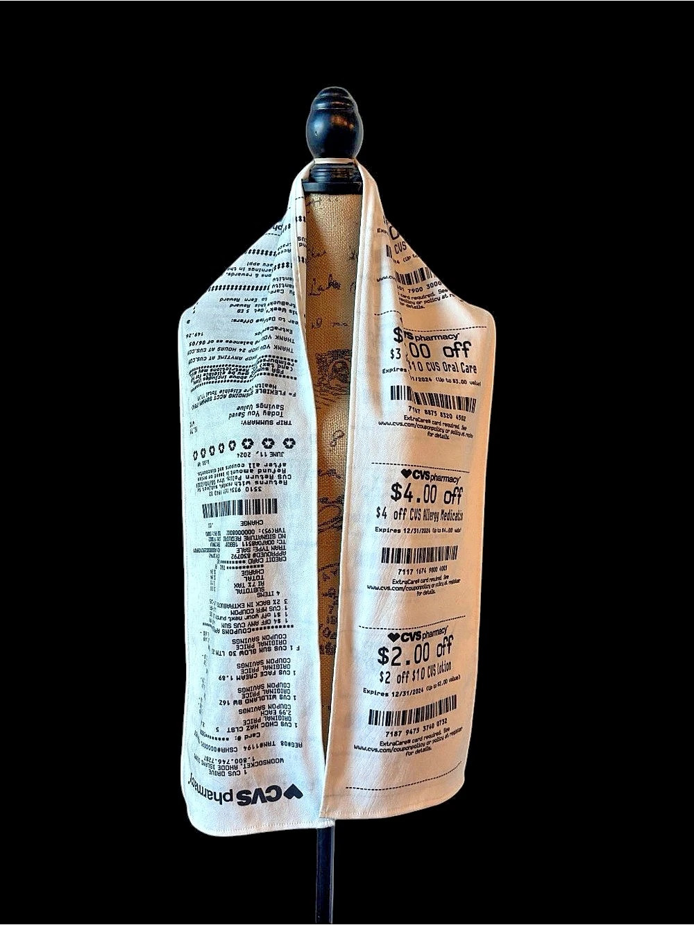CVS Pharmacy Receipt Print Novelty Scarf 61.25” x 8.6” New Sealed